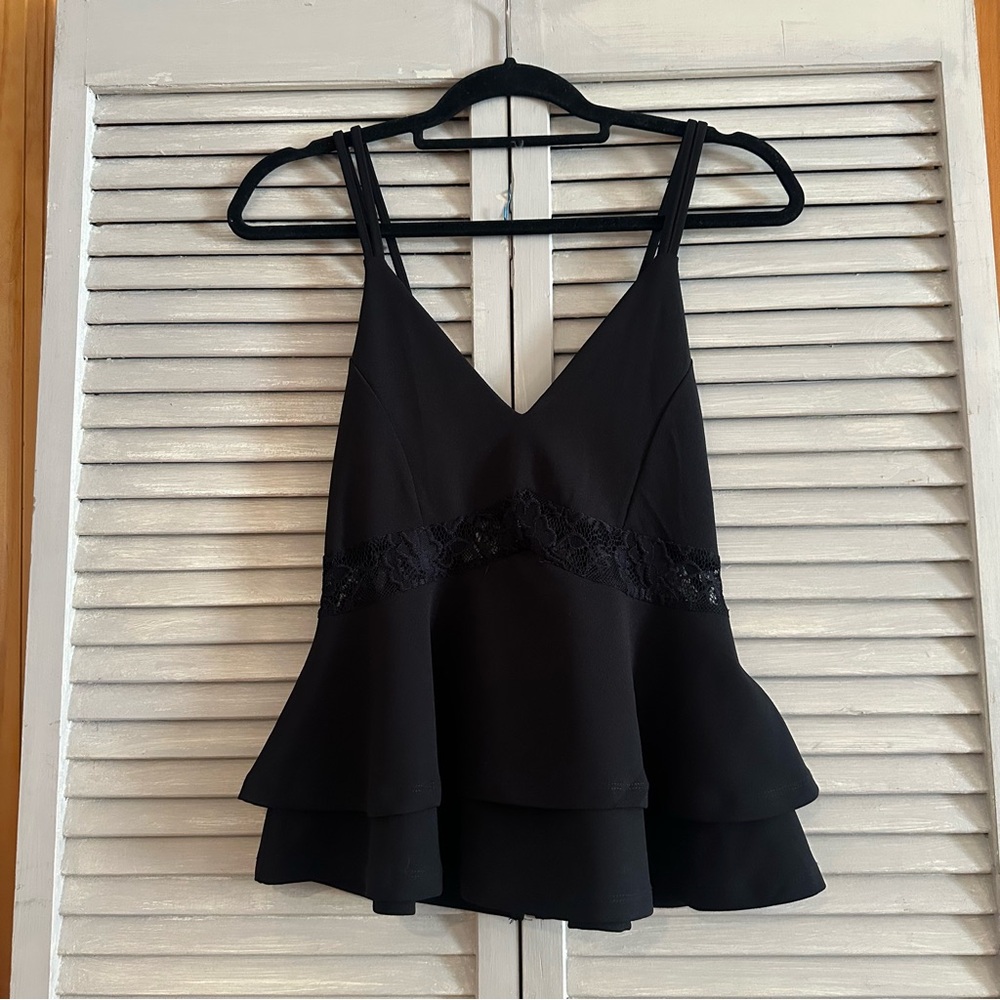 Black Lace-Trim Cami Top - Women's Layered V-Neck